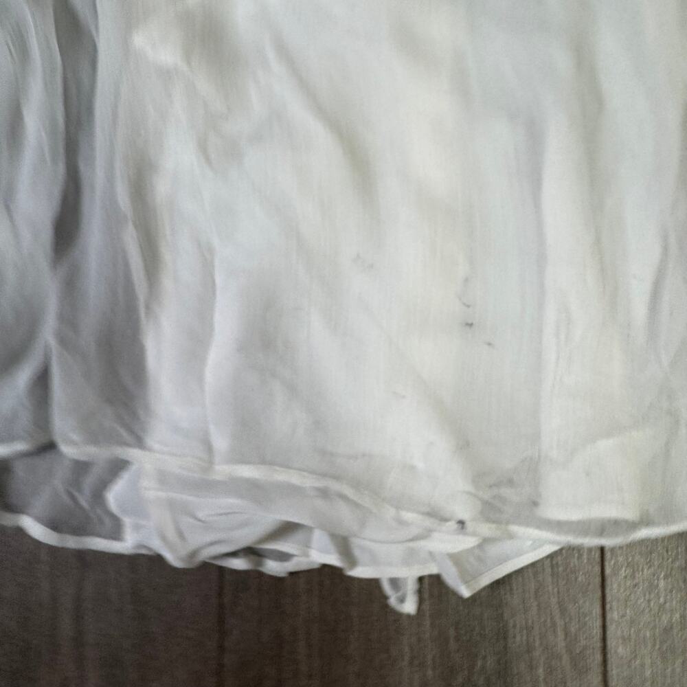 J.Crew Ruffle Button-Up Shirt WMNS Sz 12 White Crinkle Chiffon Sheer Long Sleeve - Picture 5 of 8